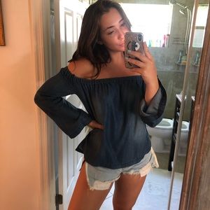 Chelsea & Violet Tops - Chelsea & Violet off the shoulder jean top Chelsea & Violet Tops - Chelsea & Violet off the shoulder jean top